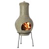 Vintiquewise Outdoor Beige Clay Chimenea Scribbled Design Fire Pit with Metal Stand QI004351